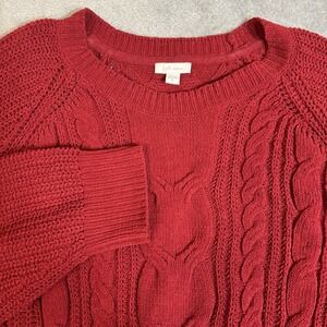 J Jill Womens Sweater Chenile Cable Knit Red Size X-Large Fisherman Holiday Cozy